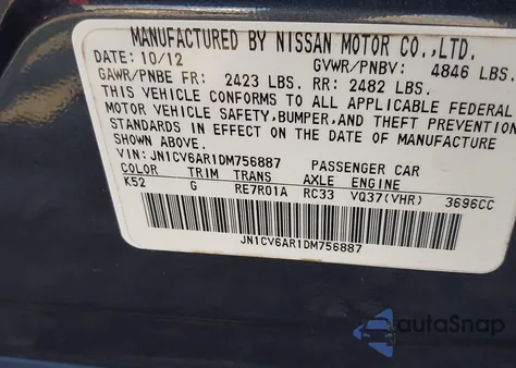 2013 Infiniti G37X from USA, damaged, VIN JN1CV6AR1DM756887